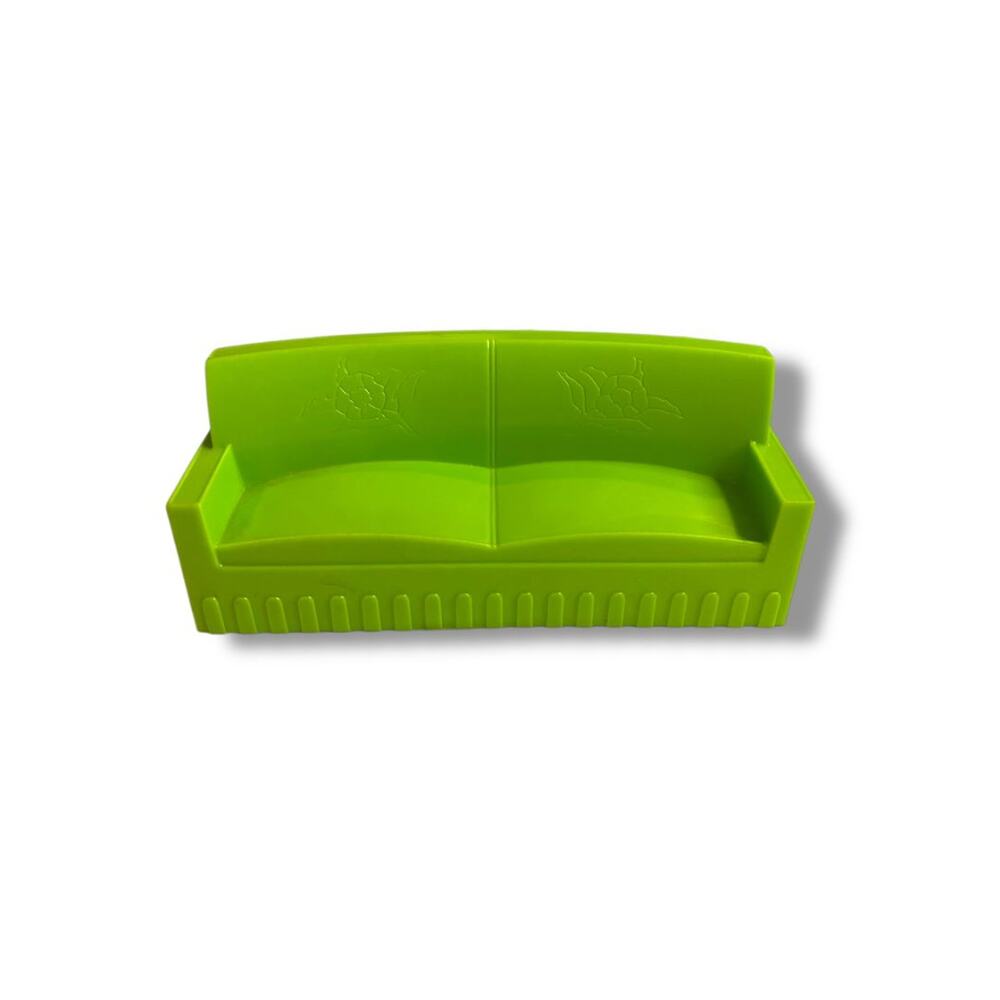 Vintage Plastic Dollhouse Miniature Lime Green Couch 4.75"l x 1.25"d x 2"